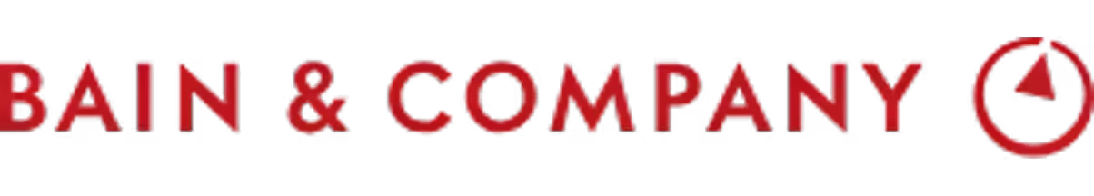 Bain & Company logo with red text and a circular pie chart symbol.