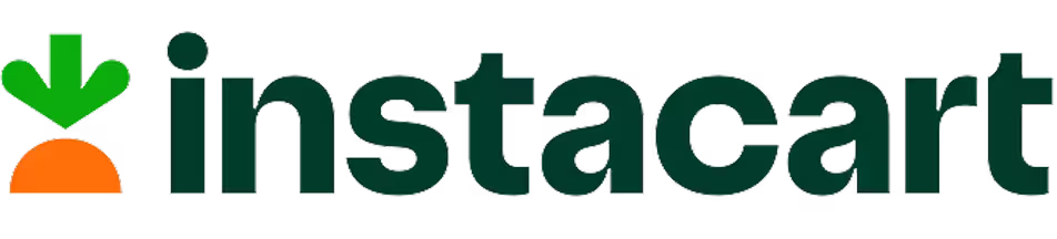Instacart logo with a green downward arrow over an orange half-circle and green lowercase text.