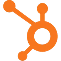 HubSpot orange sprocket logo with three small circles connected by spokes.